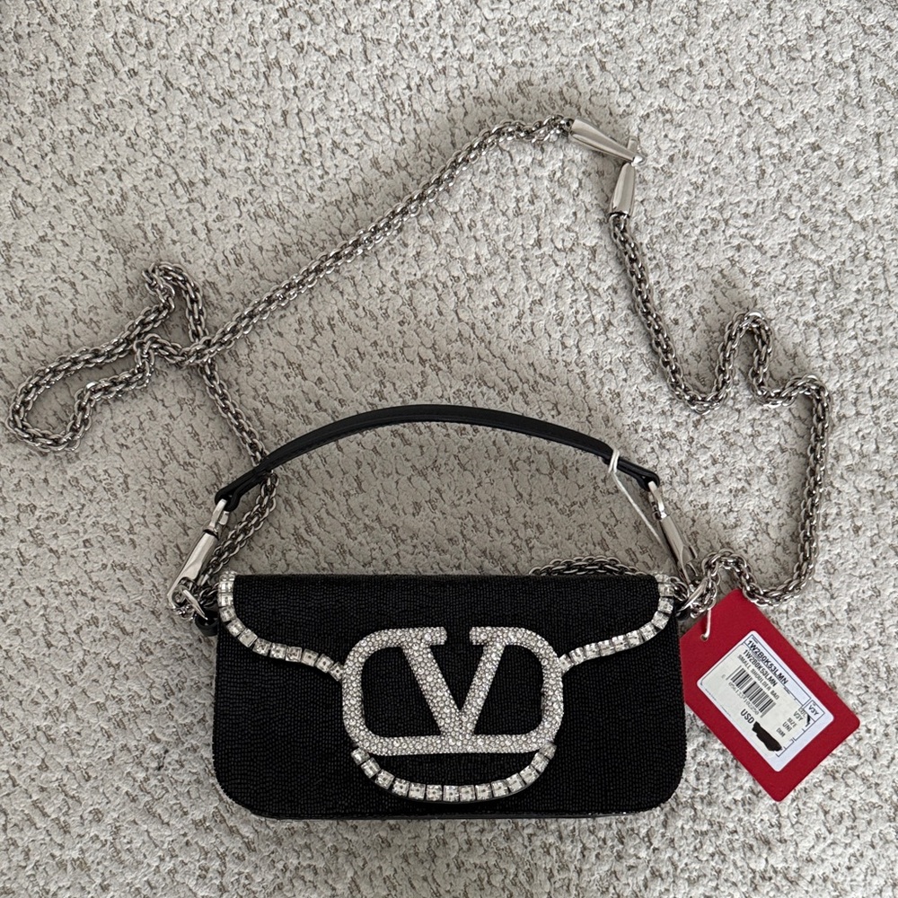Valentino Black Clutch with Silver Chain